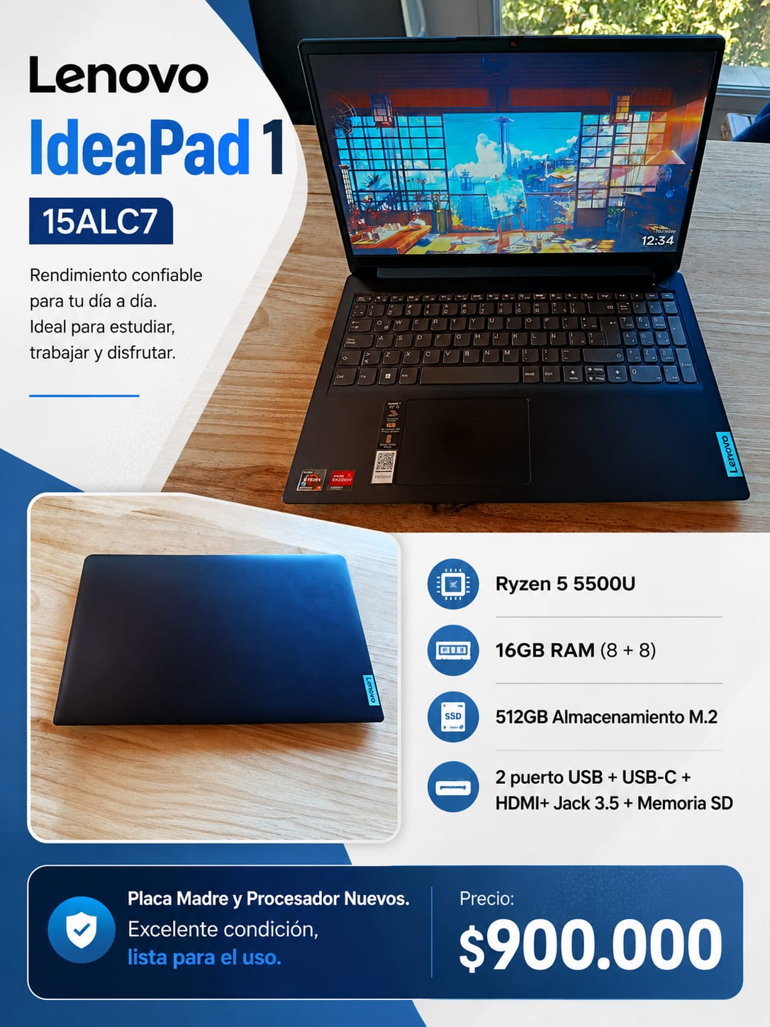 Lenovo IdeaPad 1 15alc7 Ryzen 5 5500u 16gb Ram 512